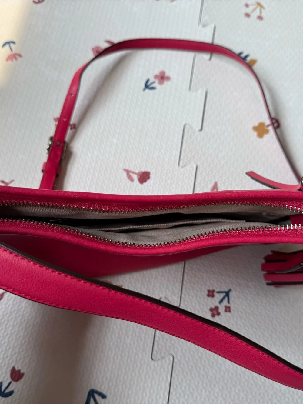 Coach Bright Pink Leather Shoulder Bag with Tassels
